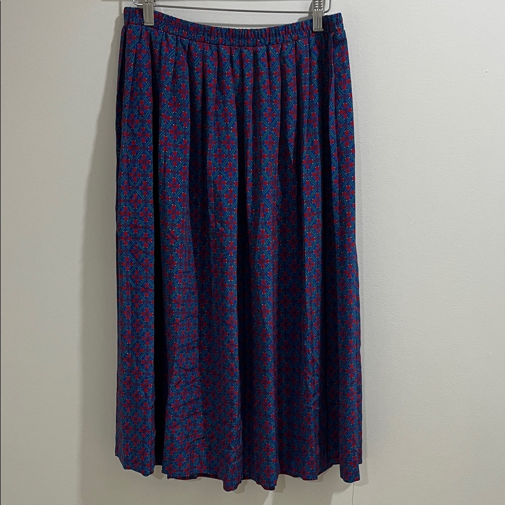 VINTAGE Women’s Midi Skirt M-L Pleated Print Floral Geometric Flowy Summer